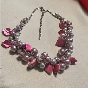 Pink Beaded Statement Necklace - Elegant Cluster Design